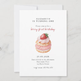 Cute Berry Sweet Pink First Birthday Kaart