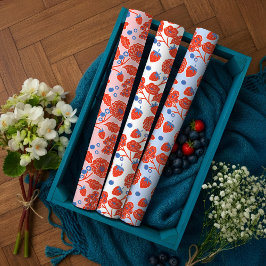 Cute Berry Sweet Strawberry Blueberry Baby Shower  Inpakpapier Vel