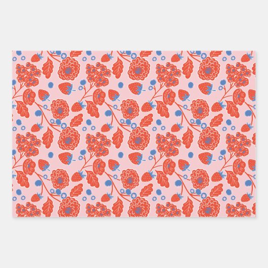 Cute Berry Sweet Strawberry Blueberry Baby Shower  Inpakpapier Vel (Voorkant)