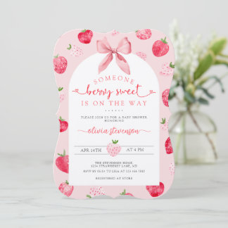 Cute Berry Sweet Strawberry Pink Baby Shower Kaart
