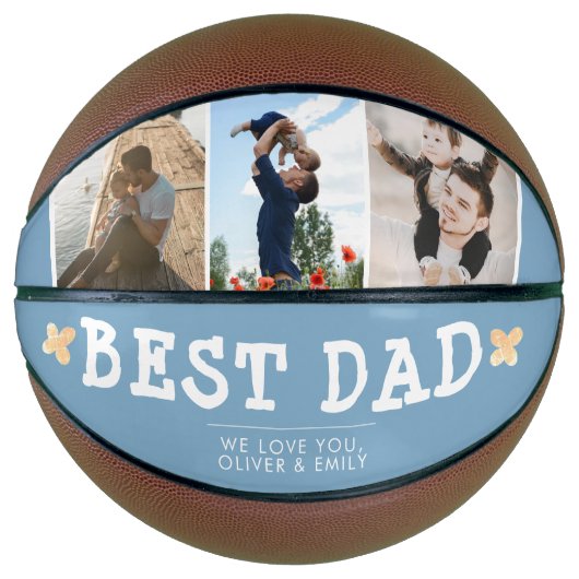 Cute Best Dad Blue 3 Photo Collage Keepslag Basketbal (Voorkant)