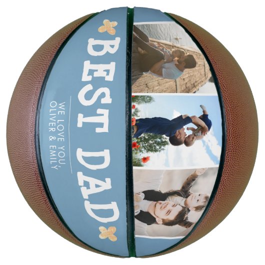 Cute Best Dad Blue 3 Photo Collage Keepslag Basketbal (Verticaal)