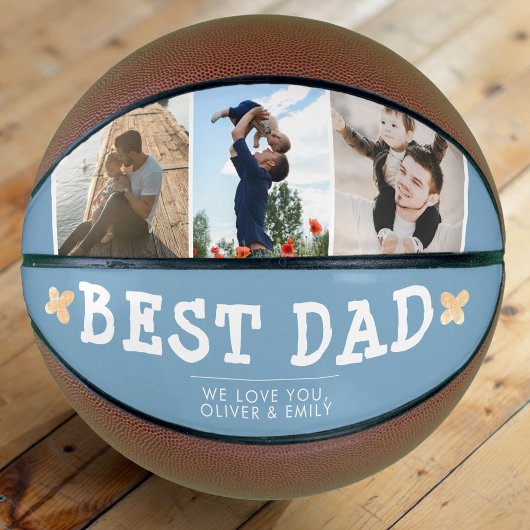 Cute Best Dad Blue 3 Photo Collage Keepslag Basketbal