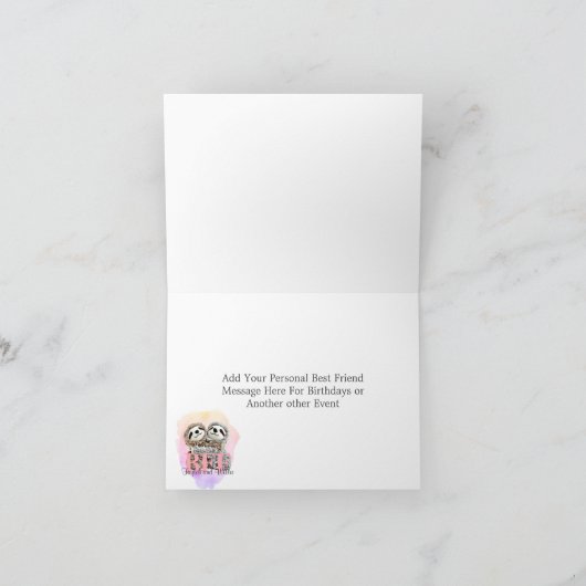 Cute Best Friend Forever Sloth Hug Monogram Kaart (Binnen)