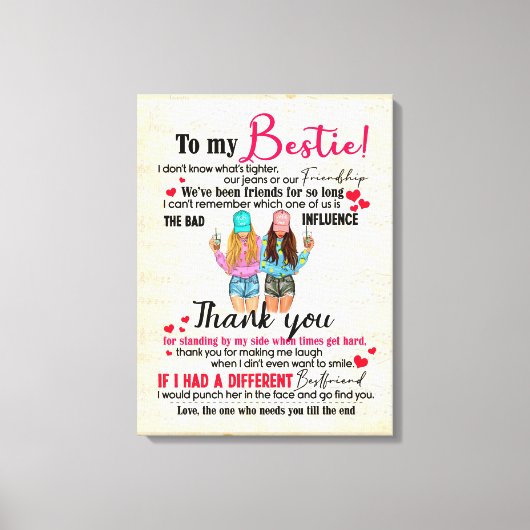 Cute Best Friend Gift, Funny Friendship Day Gifts Canvas Afdruk (Voorkant)