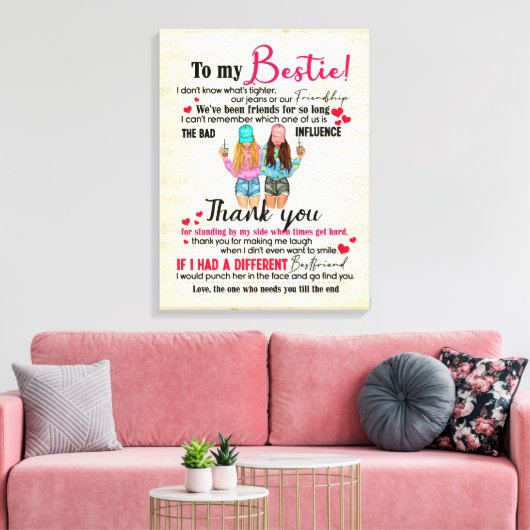 Cute Best Friend Gift, Funny Friendship Day Gifts Canvas Afdruk (Insitu (Woonkamer))