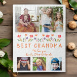 Cute Best Grandma Flowers Floral Family Foto Legpuzzel<br><div class="desc">Cute Best Grandma Flowers Floral Family 5 Foto's Puzzle. Door de hand getekende bloemen en 5 familiefoto's. Creëer je eigen persoonlijke cadeau voor een grootmoeder voor moederdag,  verjaardag of Kerstmis.</div>