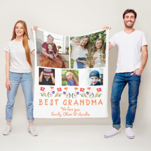 Cute Best Grandma Flowers Photo Collage Fleece Deken