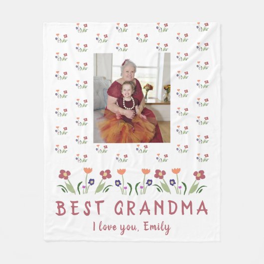 Cute Best Grandmama Flowers Moederdag Foto Fleece Deken (Voorkant)