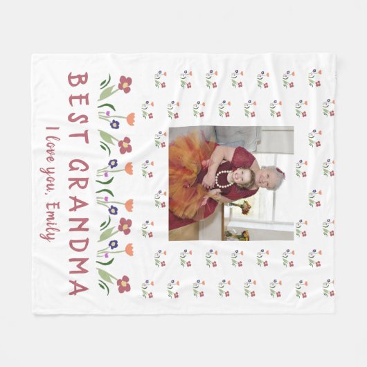 Cute Best Grandmama Flowers Moederdag Foto Fleece Deken (Voorkant (Horizontaal))