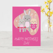 Cute Best Mam Bunny Rabbit Pink Hearts Moederdag Kaart (Gele Bloem)