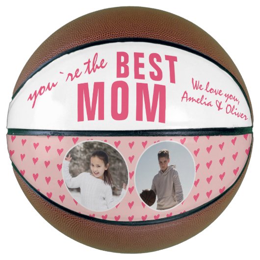 Cute Best mam Roze Heart 2 Foto Collage Basketbal (Voorkant)