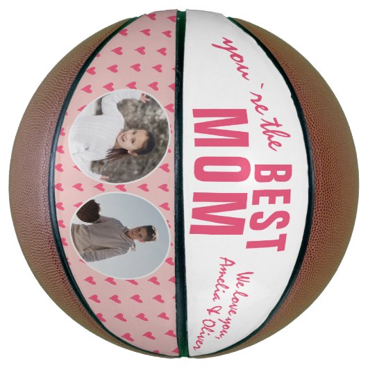Cute Best mam Roze Heart 2 Foto Collage Basketbal (Verticaal)