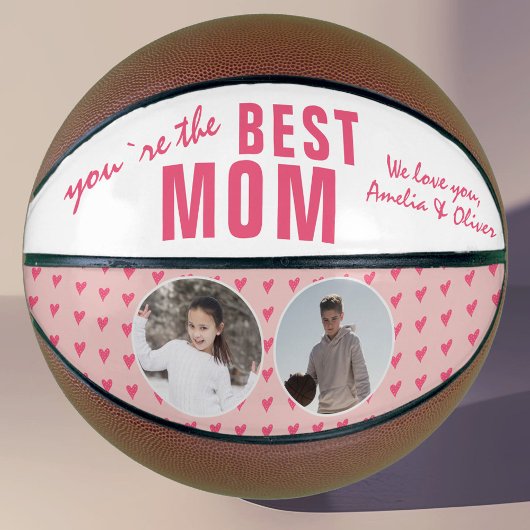 Cute Best mam Roze Heart 2 Foto Collage Basketbal