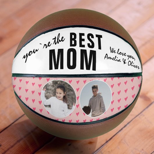 Cute Best mam Roze Heart 2 Foto Collage Basketbal