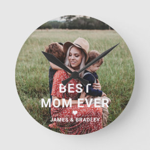 Cute BEST MOM EVER Heart Moederdag Photo Ronde Klok