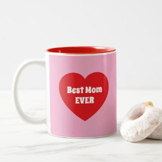 Cute Best Mom Ever Red Heart Simple Pink Tweekleurige Koffiemok