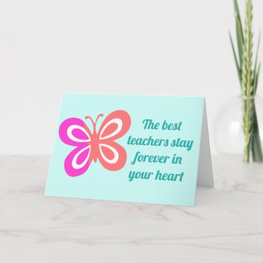 Cute Best Teacher Quote Custom Butterfly Blauwgroe Kaart (Voorkant)