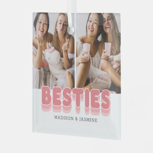 Cute Besties Beste vrienden Kerstmis Foto Glas Ornament (Voorkant links)