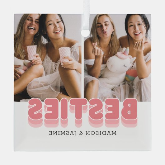 Cute Besties Beste vrienden Kerstmis Foto Glas Ornament (Achterkant)