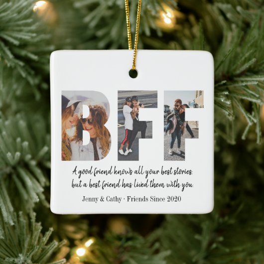 Cute BFF 3 Photo Collage Best Friend Besties Quote Keramisch Ornament (Boom)