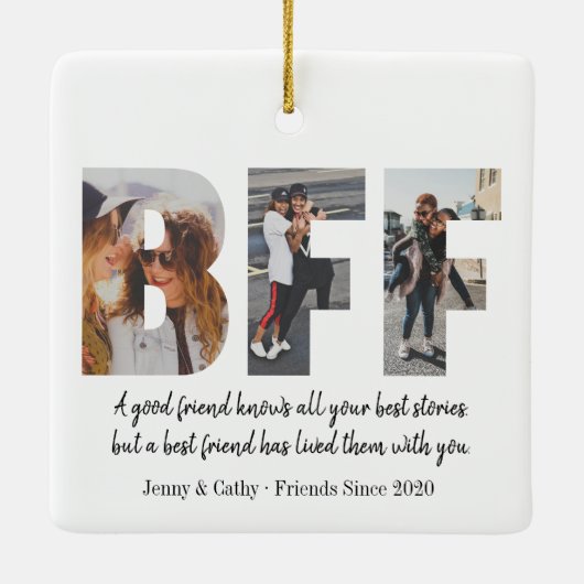 Cute BFF 3 Photo Collage Best Friend Besties Quote Keramisch Ornament (Achterkant)