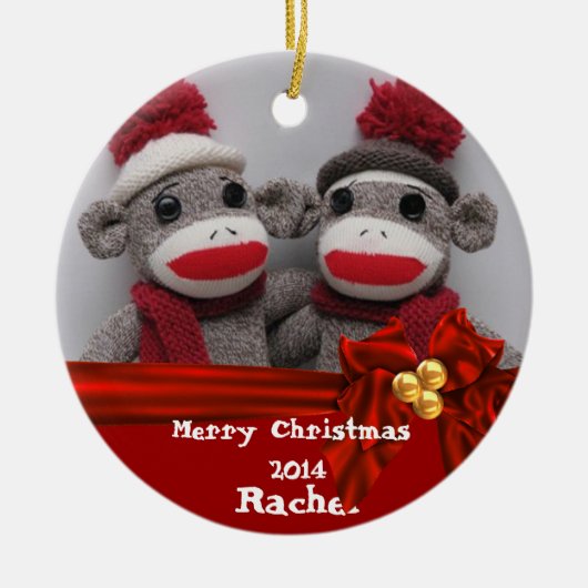 CUTE BFF Sock Monkey ROUND Ornament 2014 (Voorkant)