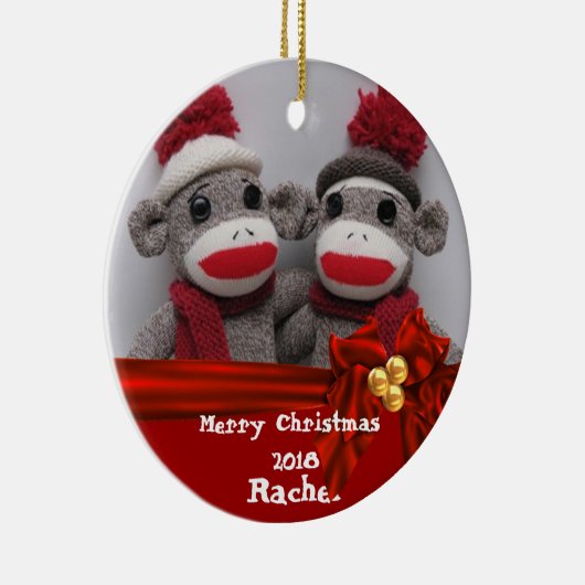 CUTE BFF Sock Monkey ROUND Ornament 2018 (Rechts)