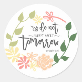Cute Bible Verse Flower WreatCalligraphy Chic Ronde Sticker