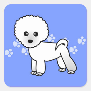 Cute Bichon Frise Cartoon - blauw Vierkante Sticker
