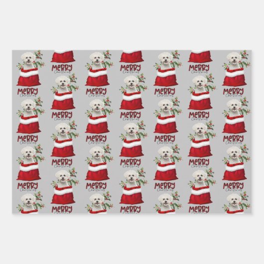 Cute Bichon Frise Dog in Holiday Gift Bag Inpakpapier Vel (Voorkant 2)