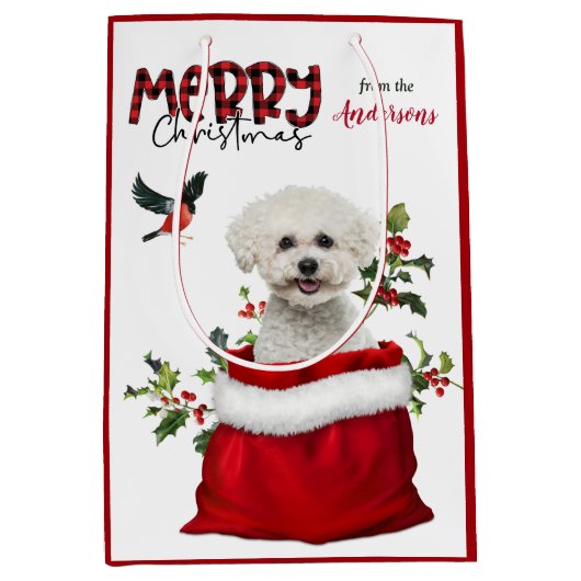 Cute Bichon Frise Dog Kerstmis Medium Cadeauzakje (Voorkant)