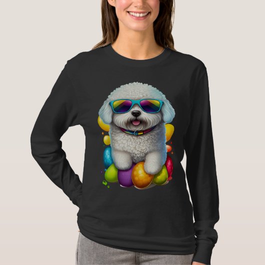 Cute Bichon Frise Easter Eggs Dog Costume Womens M T-shirt (Voorkant)