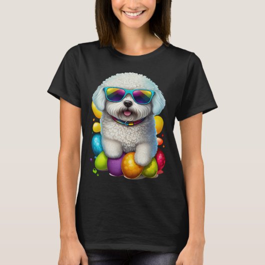 Cute Bichon Frise Easter Eggs Dog Costume Womens M T-shirt (Voorkant)