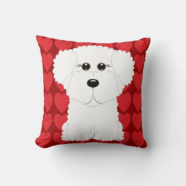 Cute Bichon Frise en Hearts Sierkussen (Voorkant)