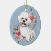 Cute Bichon Frise met Flowers Waterverf Art Clas Keramisch Ornament (Rechts)