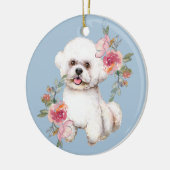 Cute Bichon Frise met Flowers Waterverf Art Clas Keramisch Ornament (Links)