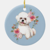 Cute Bichon Frise met Flowers Waterverf Art Clas Keramisch Ornament (Achterkant)