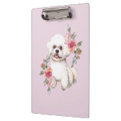 Cute Bichon Frise met Flowers Waterverf Art Klembord (Links)