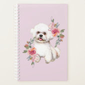 Cute Bichon Frise met Flowers Waterverf Art Planner (Voorkant)