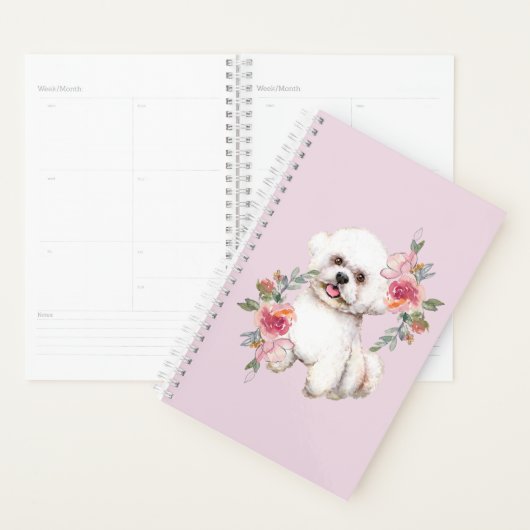 Cute Bichon Frise met Flowers Waterverf Art Planner (Display)
