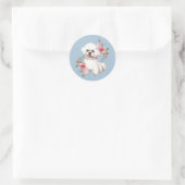 Cute Bichon Frise met Flowers Waterverf Art Ronde Sticker (Tas)