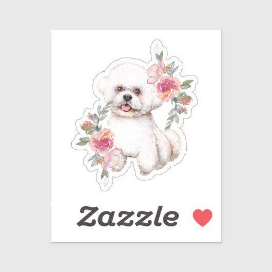 Cute Bichon Frise met Flowers Waterverf Art Sticker (Vel)
