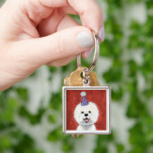 Cute Bichon Frise Party Dog Illustratie Sleutelhanger (Hand)