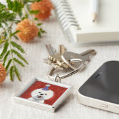 Cute Bichon Frise Party Dog Illustratie Sleutelhanger (Zijkant)
