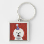 Cute Bichon Frise Party Dog Illustratie Sleutelhanger (Voorkant)