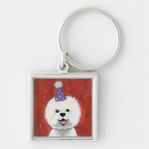 Cute Bichon Frise Party Dog Illustratie Sleutelhanger
