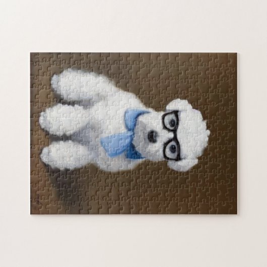 Cute Bichon Frisé Wearing Glasses Legpuzzel (Horizontaal)