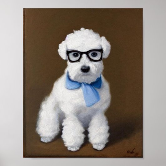 Cute Bichon Frisé Wearing Glasses Poster (Voorkant)