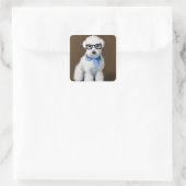 Cute Bichon Frisé Wearing Glasses Vierkante Sticker (Tas)